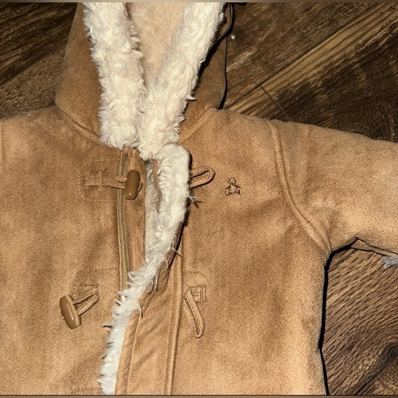 Baby Gap Tan Faux Suede Sherpa Shearling Infant Snow Suit Bunting Newborn 0-3 mo - Picture 4 of 8